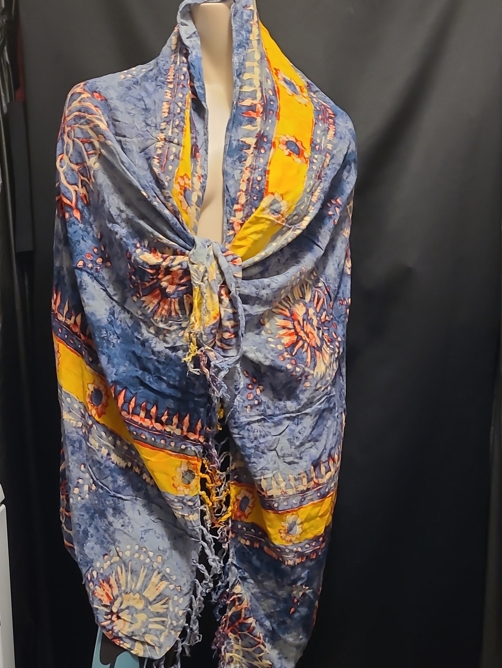 Emanuel GERALDO Blue and Yellow Boho Printed Scarf Wrap